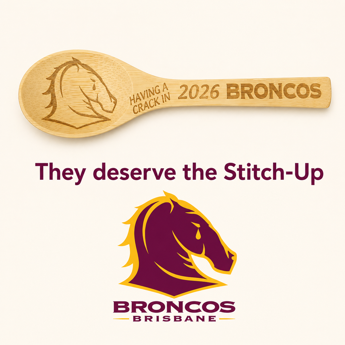 2. BRONCOS "Having a Crack" 2026 Team Wooden Spoon ✅ FREE SHIPPING AUSTRALIA-WIDE