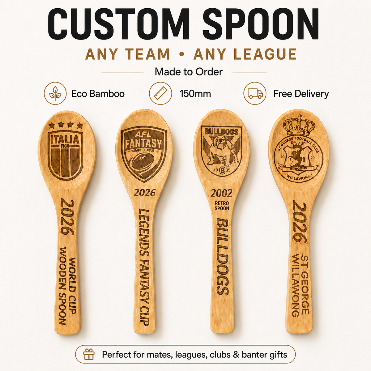 5. Custom Wooden Spoon Any Team, Any League ✅ FREE SHIPPING AUSTRALIA-WIDE