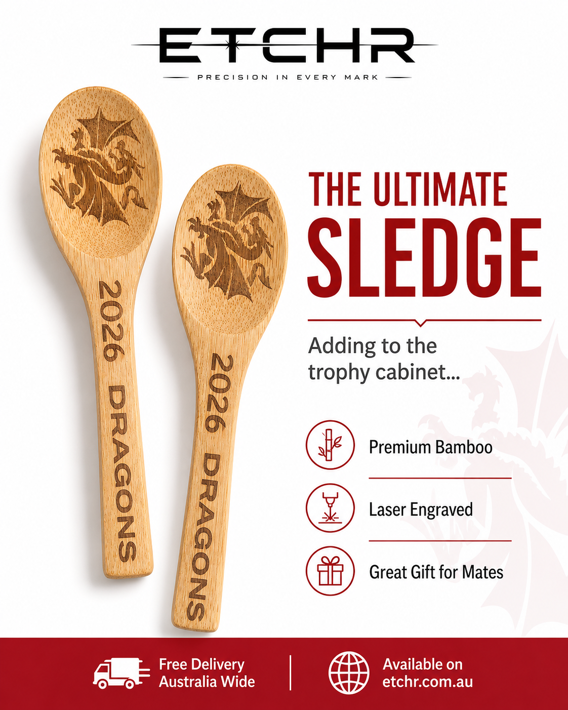1. St GEORGE DRAGONS 2026 Wooden Spoon ✅ FREE SHIPPING AUSTRALIA-WIDE