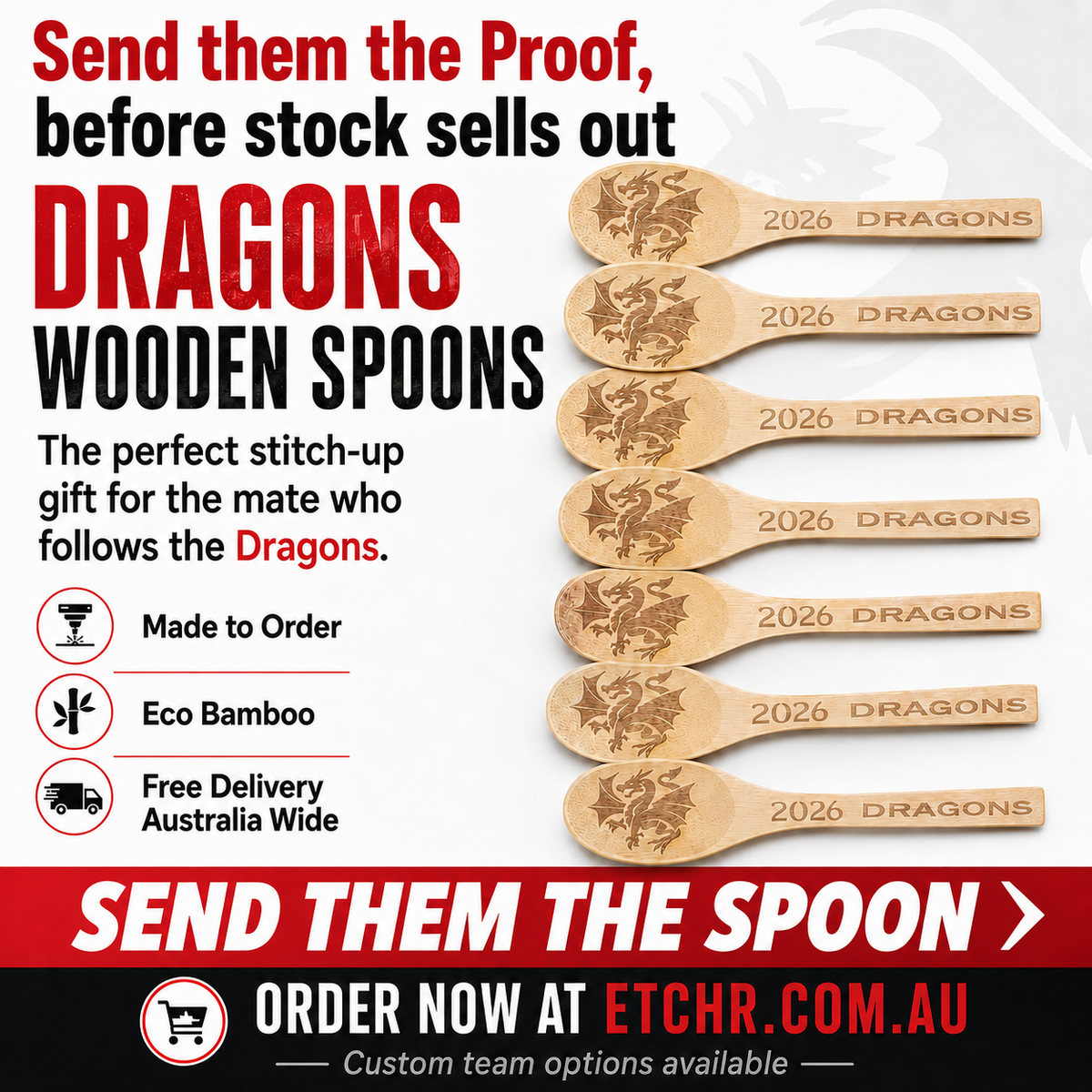 1. St GEORGE DRAGONS 2026 Wooden Spoon ✅ FREE SHIPPING AUSTRALIA-WIDE