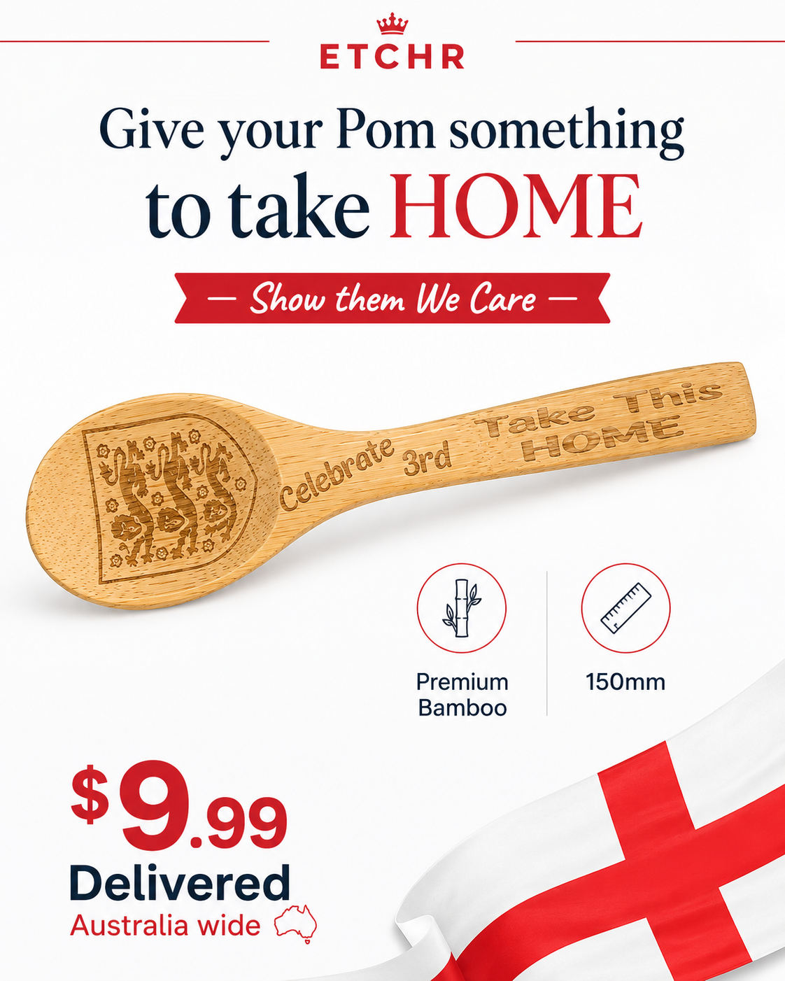 8. England Football Team Wooden Spoon ✅ FREE SHIPPING AUSTRALIA-WIDE