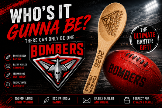 Engraved AFL Bombers wooden spoon novelty gift for football banter