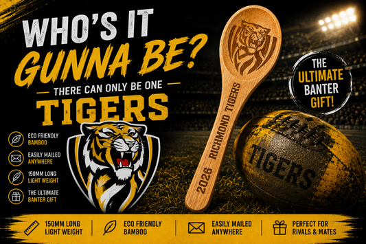 Engraved AFL Richmond Tigers wooden spoon novelty gift for football banter