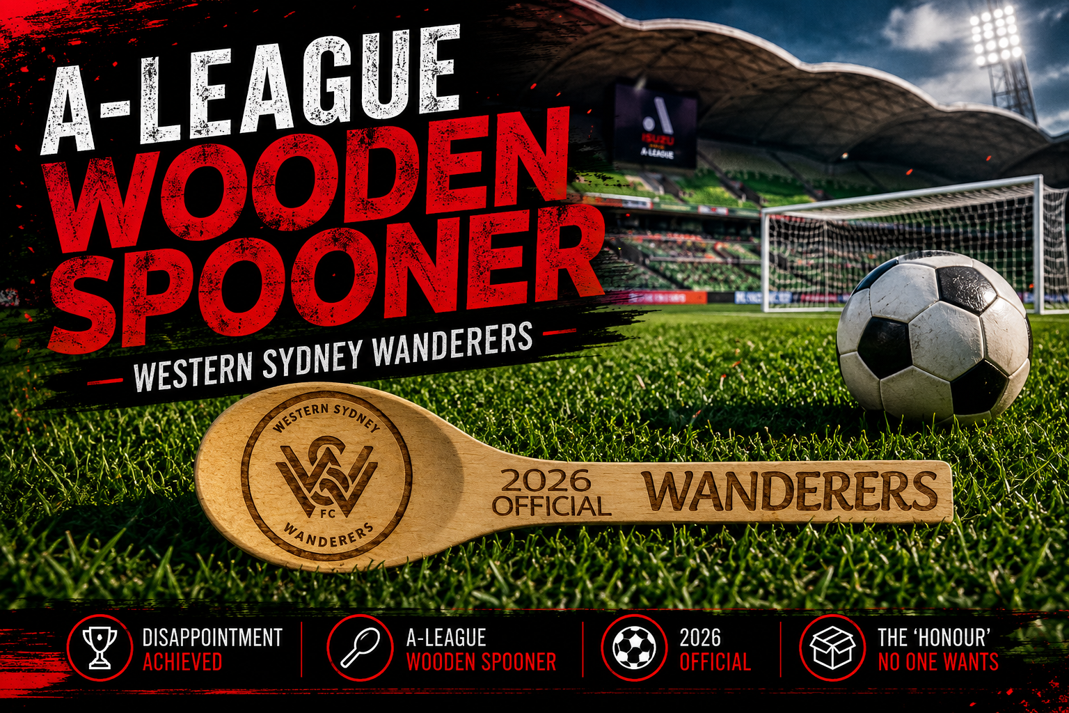 Engraved A-League wooden spoon novelty gift for football banter