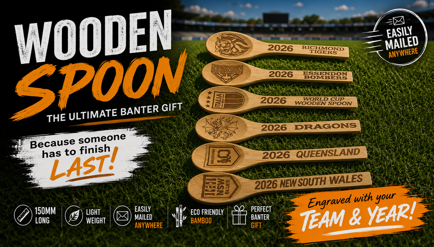 Engraved AFL-NRL-Football wooden spoon novelty gift for football banter