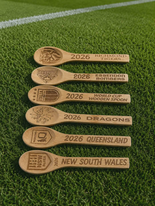 Engraved AFL-NRL-Football wooden spoon novelty gift for football banter